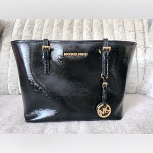 Michael Kors Shiny Black Tote with Gold Accents